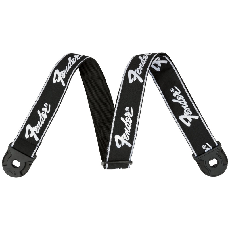 Fender Quick Grip Locking End Straps – Black with White Running Logo – 2in