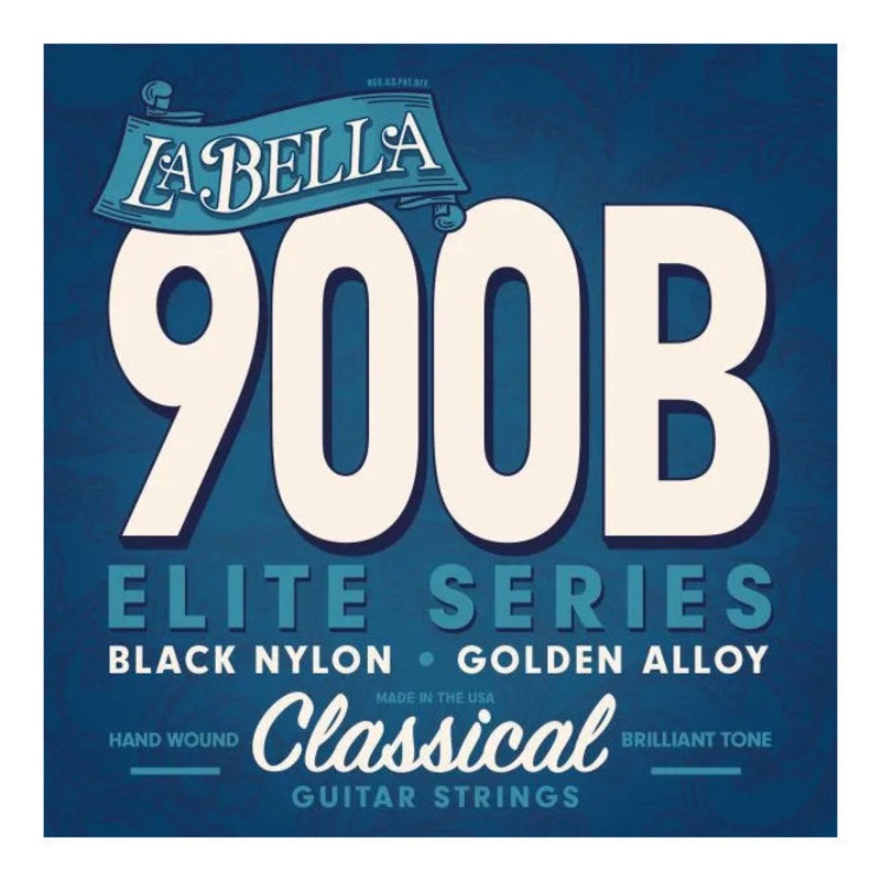 La Bella 900-B Elite Nylon Guitar Strings  Black Nylon – Polished Golden Alloy