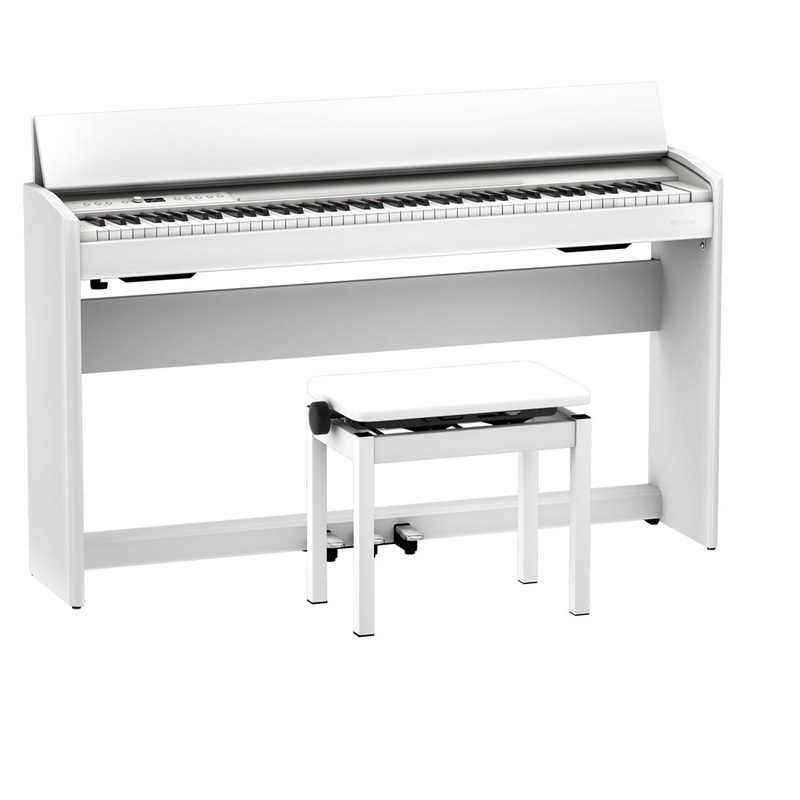 Roland F-701 Digital Upright Piano with Stand and Bench – White