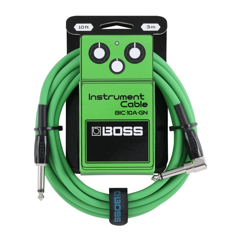 BOSS BIC-10A-GN Instrument Cable – Straight to Angled – Green – 10ft