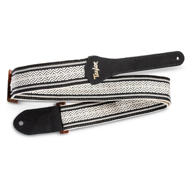 Taylor 2in Academy Jacquard Leather Guitar Strap – White/Black
