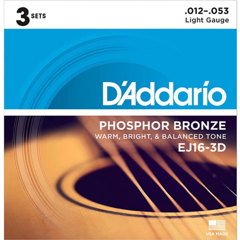 DAddario EJ16-3D Phosphor Bronze Acoustic Guitar Strings Light 3 Sets