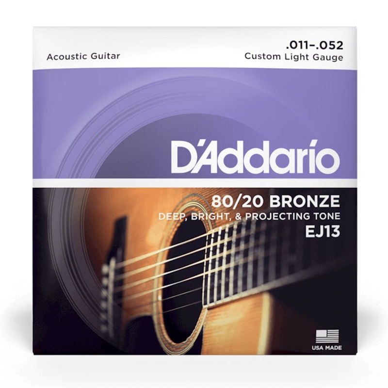D’Addario EJ13-3D 80/20 Bronze Custom Light Gauge Acoustic Guitar Strings, 11-52 (3-Pack)