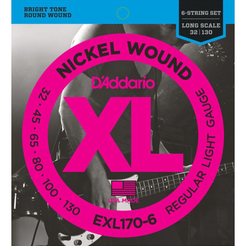 D’Addario EXL170-6 Long Scale Nickel Wound Bass Strings 32-130