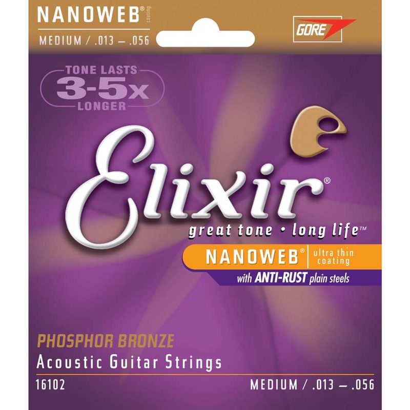 Elixir Medium Acoustic Phosphor Bronze with Nanoweb Coating Strings 13-56