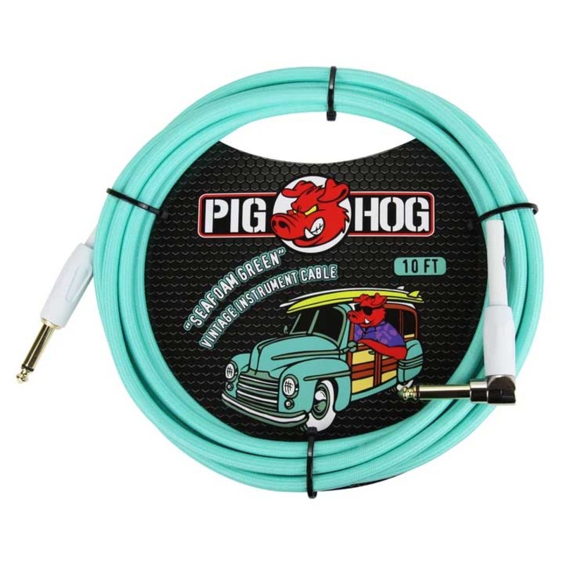 Pig Hog PCH10SGR Vintage Series Straight to Angle Instrument Cable – Seafoam Green – 10 ft.