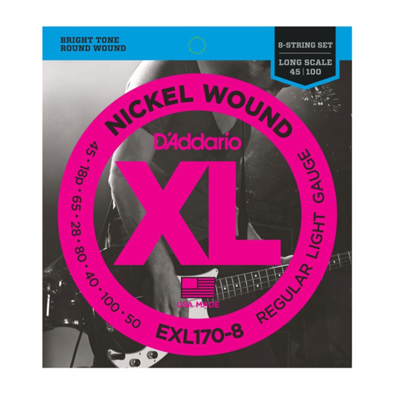 D’Addario EXL170-8 Light Nickel Wound Long Scale 45-100 Long Scale 8-String Bass Strings