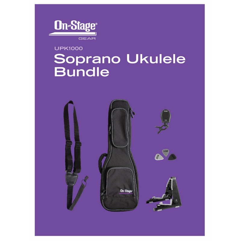 On-Stage UPK1000 Soprano Ukulele Bag, Strap, Tuner, Picks and Stand Bundle