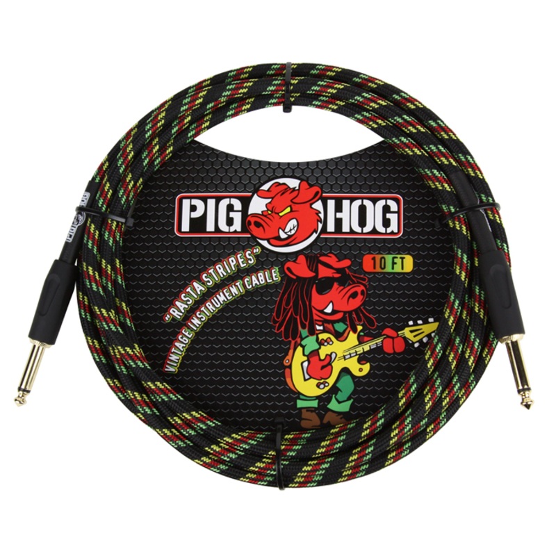 Pig Hog PCH10RA Straight to Straight Instrument Cable – Rasta Stripes – 10 ft.
