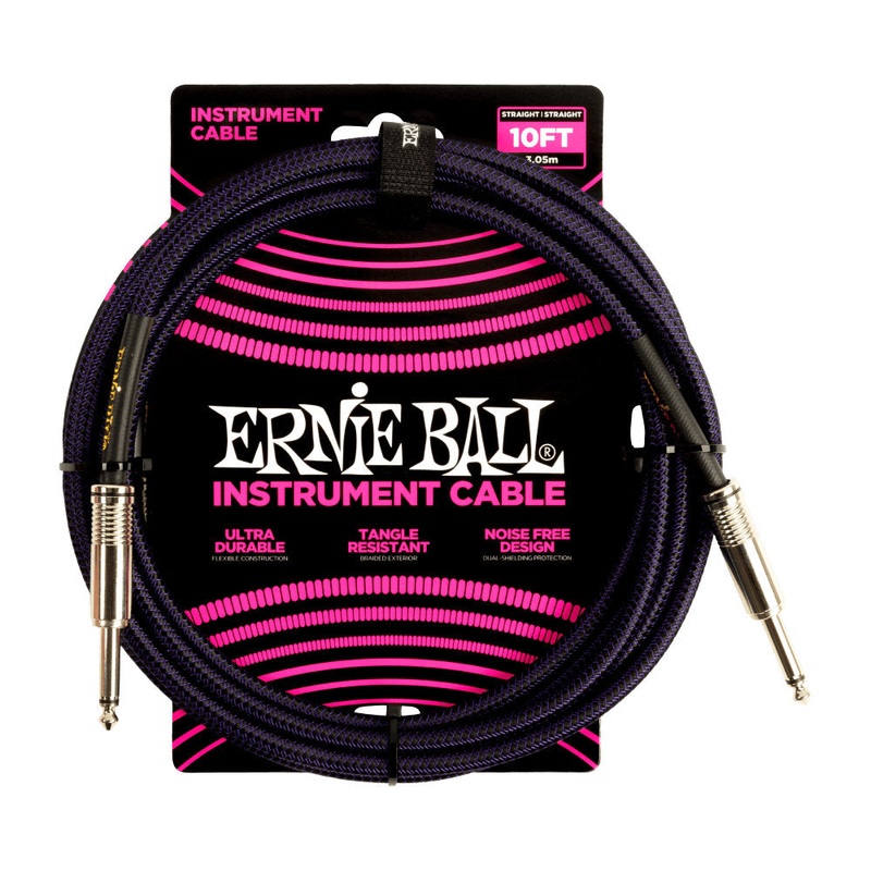 Ernie Ball Braided Instrument Cable- Straight/Straight – 10 ft. – Purple/Black
