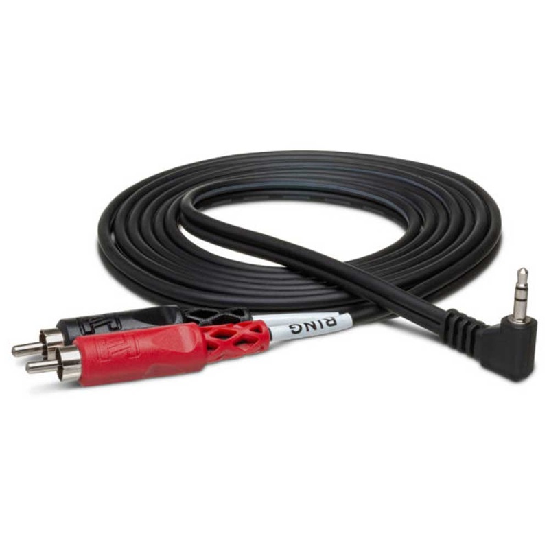 Hosa – CMR-203R – 3 ft Stereo Breakout Cable – 3.5mm TRS Male to Dual RCA Male – Right Angle