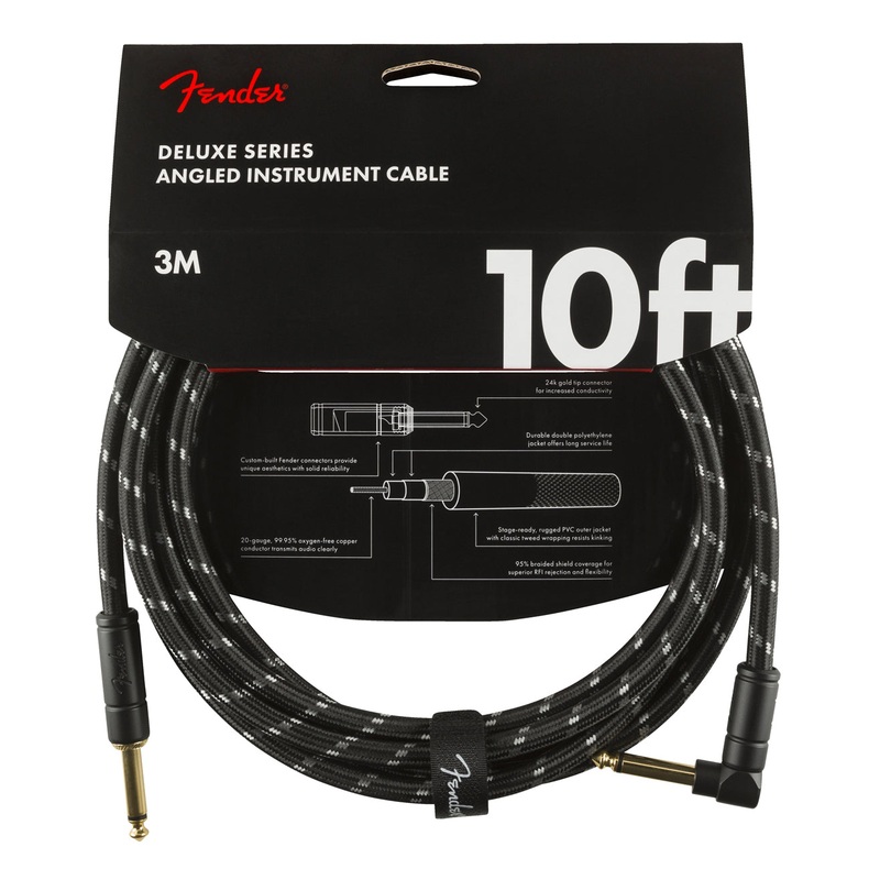 Fender Deluxe Series Straight to Angle Instrument Cable – Black Tweed – 10 ft.