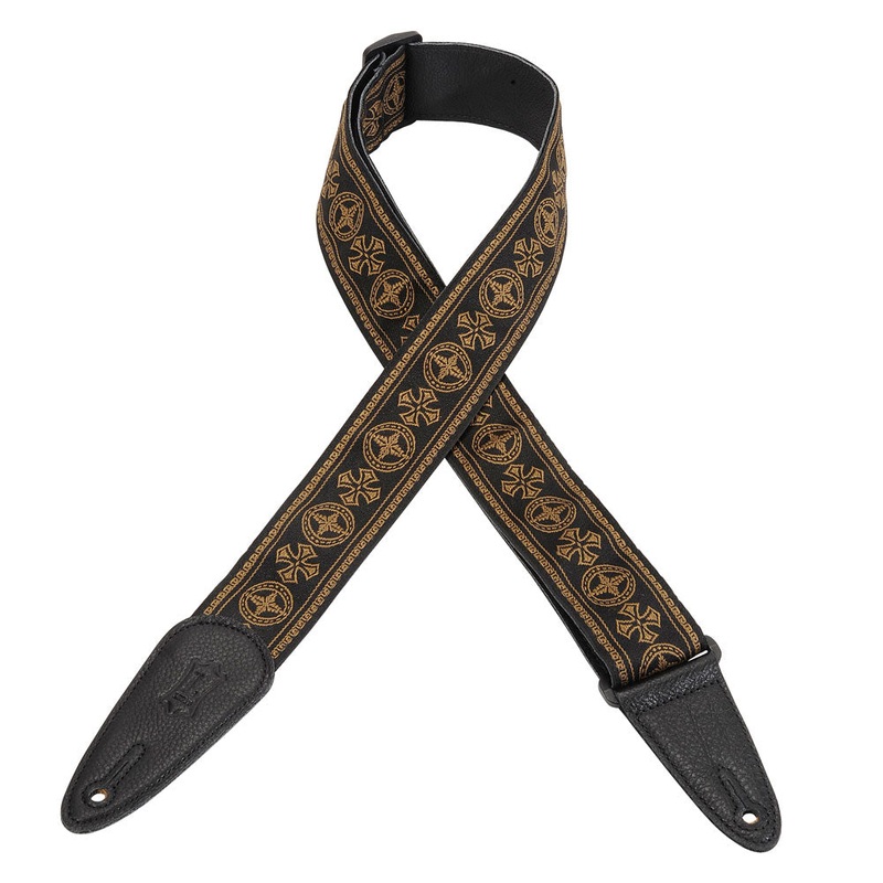 Levy’s MGHJ2-001 Jacquard Design 2 in. Guitar Strap –  Black with Gold