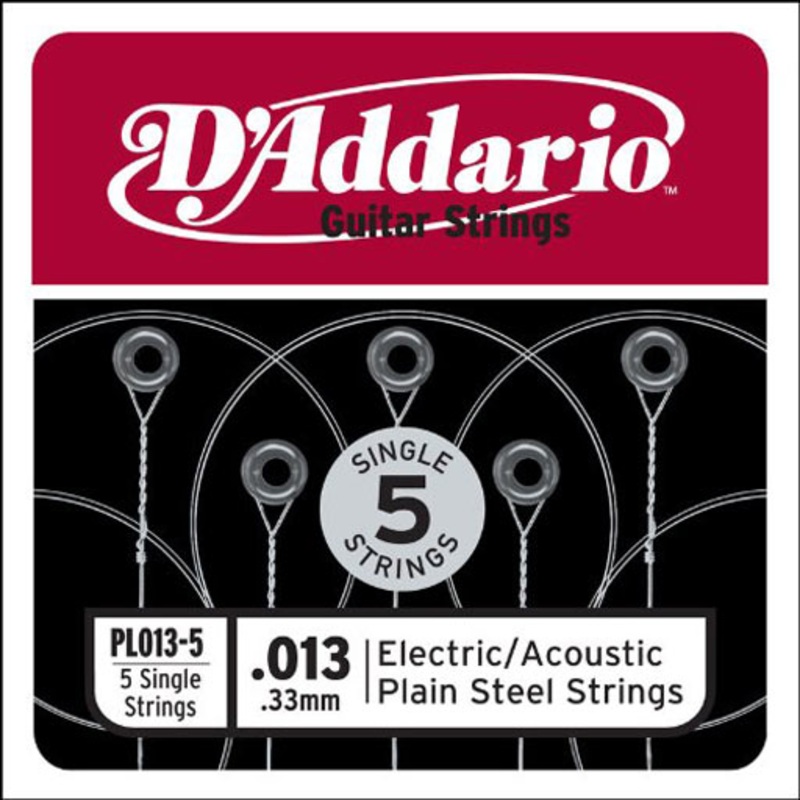 DAddario PL013-5 Single 5-Pack Single Plain Steel 013
