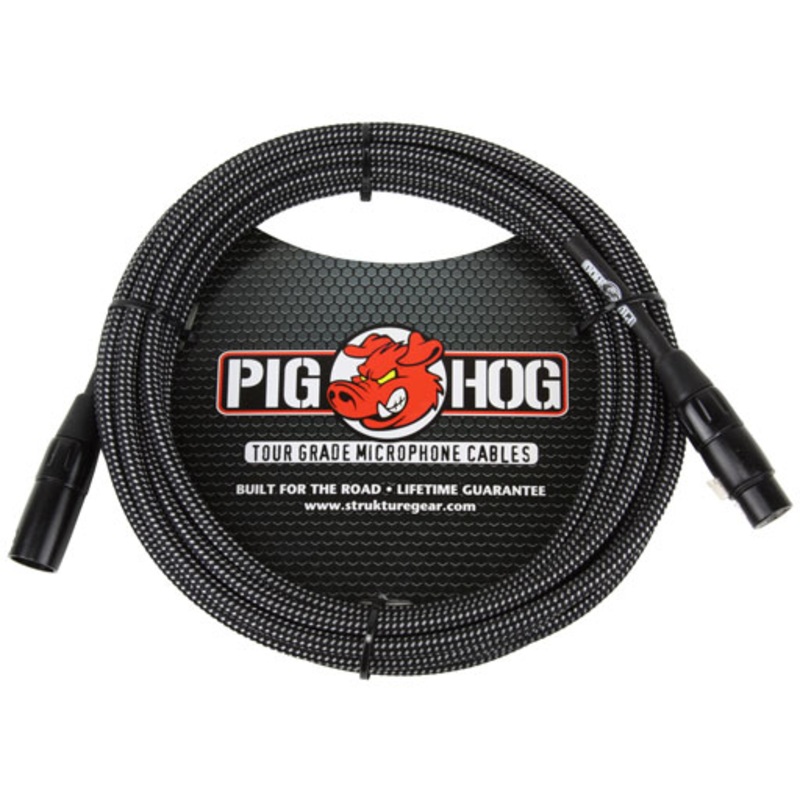 PigHog PHM20BKW Black and White Woven Microphone XLR Cable – 20 ft.