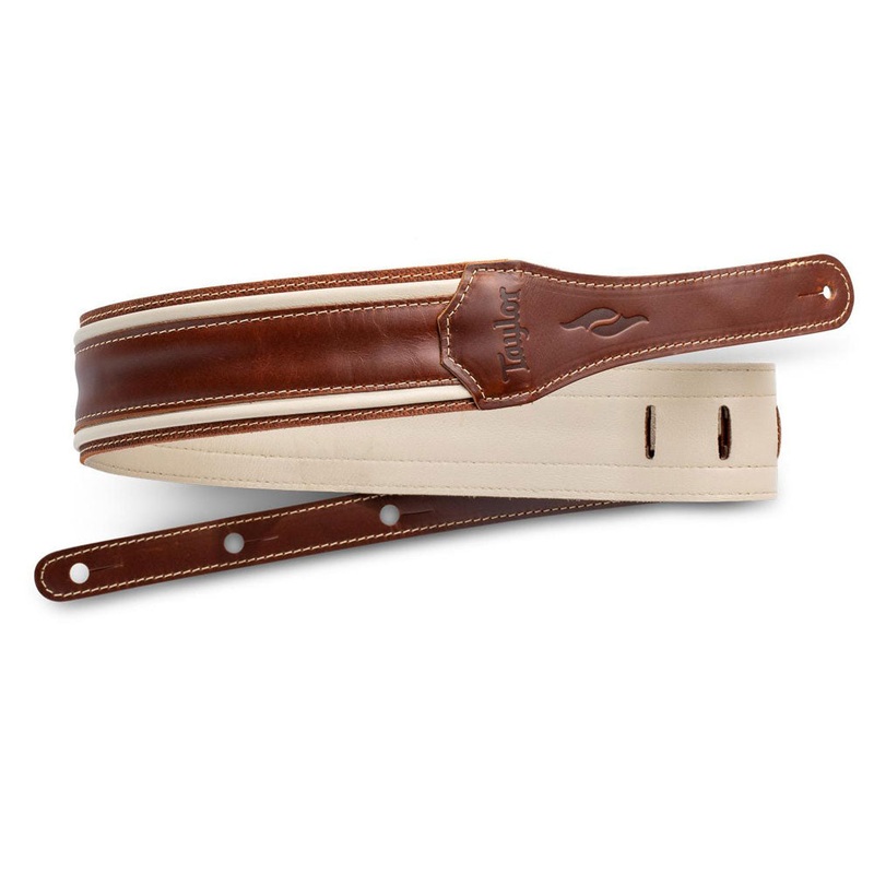 Taylor 4113-25 Element Series Leather 2.5 in. Guitar Strap – Medium Brown and Cream