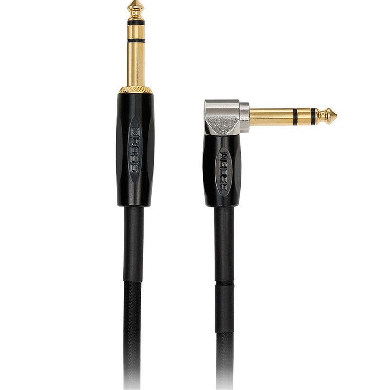 BOSS BCC-3-TRA Connecting Interconnect Cable, 1/4 in. to Right-Angle 1/4 in. – 3 ft.