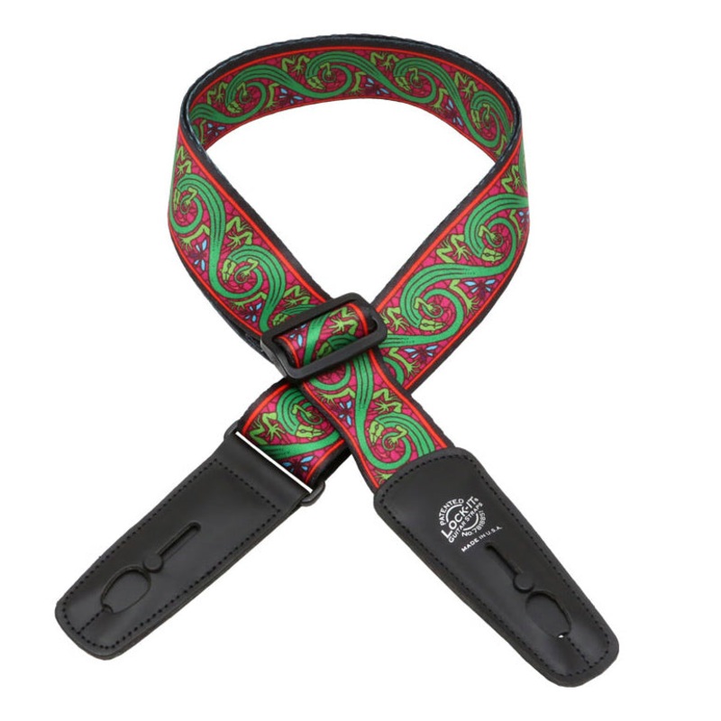 Lock-It Straps Artist Series Soft Plush Poly 2 in. Guitar Strap – Green Lizards – Bob Masse