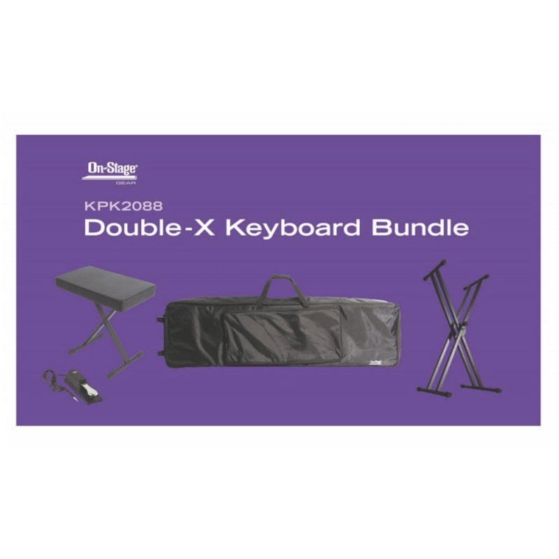 On-Stage KPK2088 Bundle with Double-X Keyboard Stand, Deluxe Bench, 88-Key Bag and Sustain Pedal