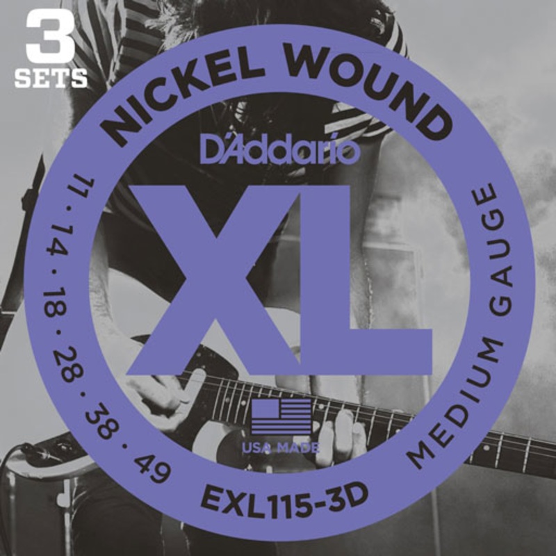 DAddario EXL115-3D Nickel Wound Electric Guitar Strings 3 Sets Medium/Blues-Jazz Rock 11-49 3 Sets