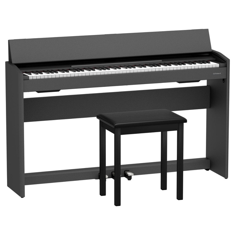 Roland F-107 Digital Upright Piano with Stand, Bench, and Pedals – Black