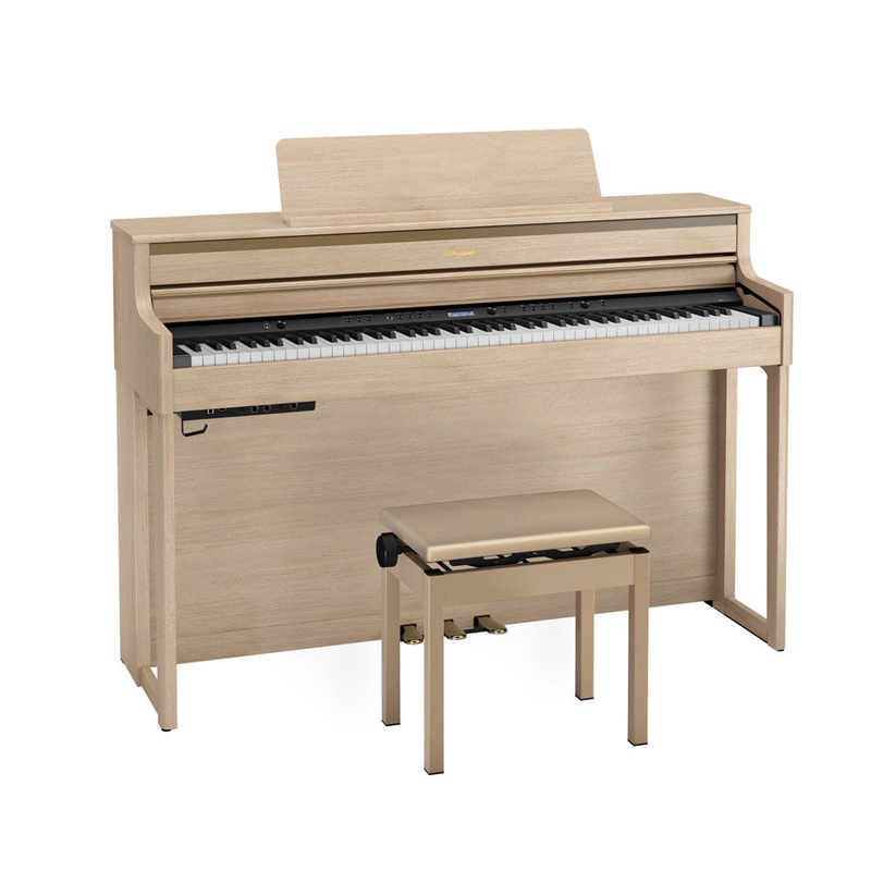 Roland HP-704 Digital Upright Piano with Stand and Bench – Light Oak