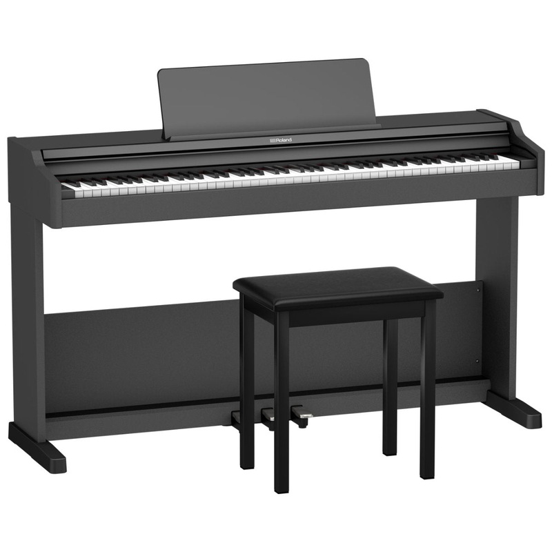 Roland RP-107 Digital Upright Piano with Stand, Bench, and Pedals – Black