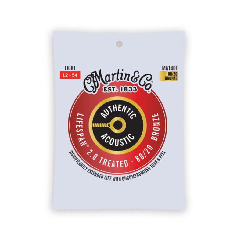 Martin MA140T Authentic Treated Acoustic Guitar String Set, Light – 80/20 Phosphor Bronze
