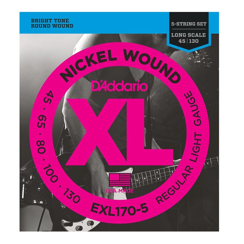 DAddario EXL170-5 5-String Nickel Wound Bass Guitar Strings, Light 45-130, Long Scale