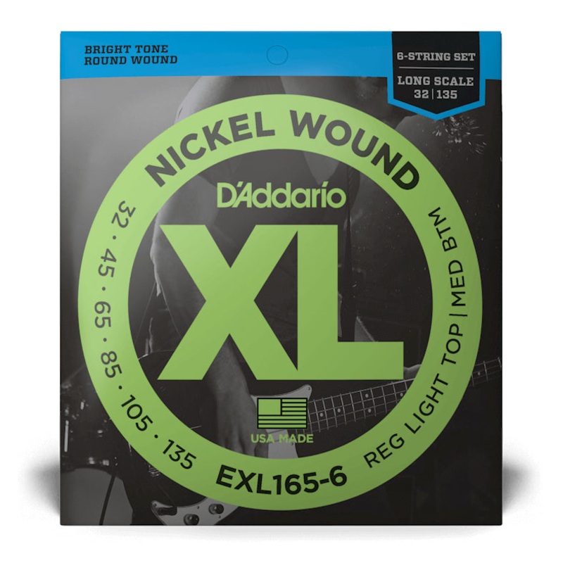 D’Addario EXL165-6 6-String Nickel Wound Bass Guitar Strings Custom Light Long Scale, 32-135