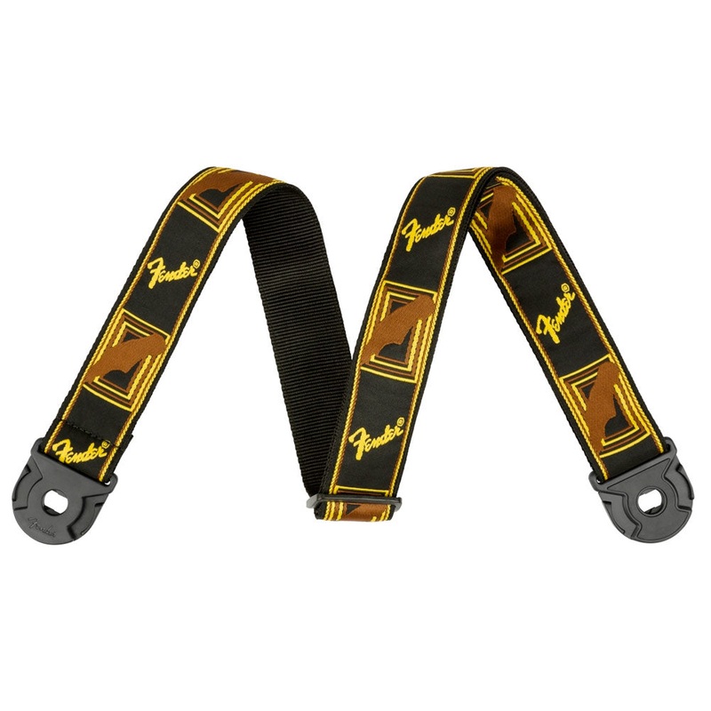 Fender Quickgrip Secure Cotton 2 in. Guitar Strap – Black with Brown Monogram Logo