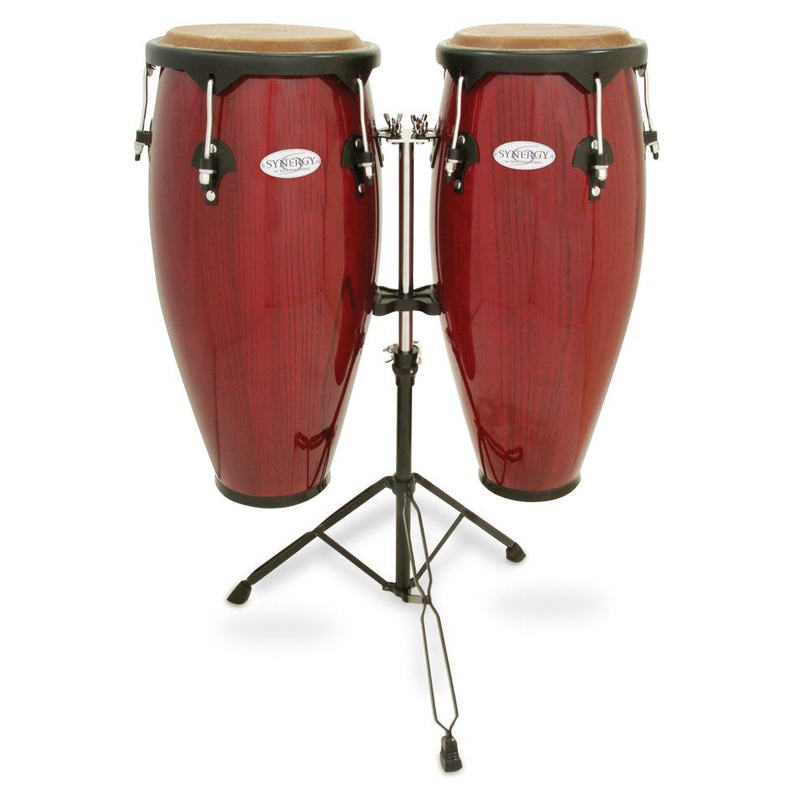 Toca Percussion Synergy Series Wood Conga Set with Stand – Transparent Red