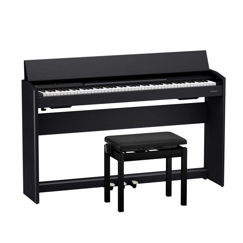 Roland F-701 Digital Upright Piano with Stand and Bench – Black