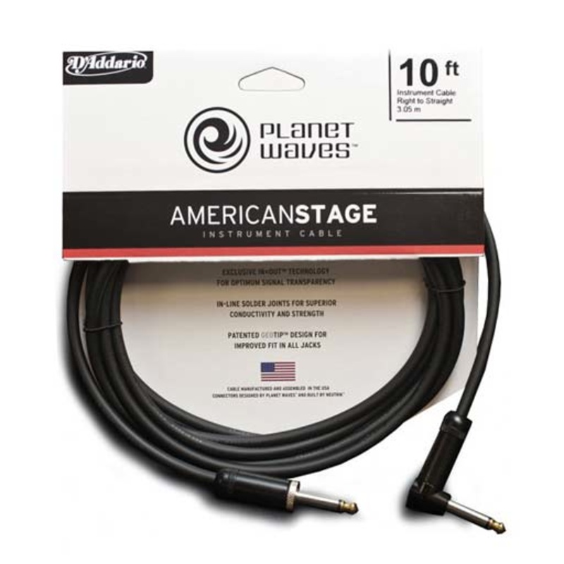 DAddario American Stage Instrument Cable Right Angle 10 feet