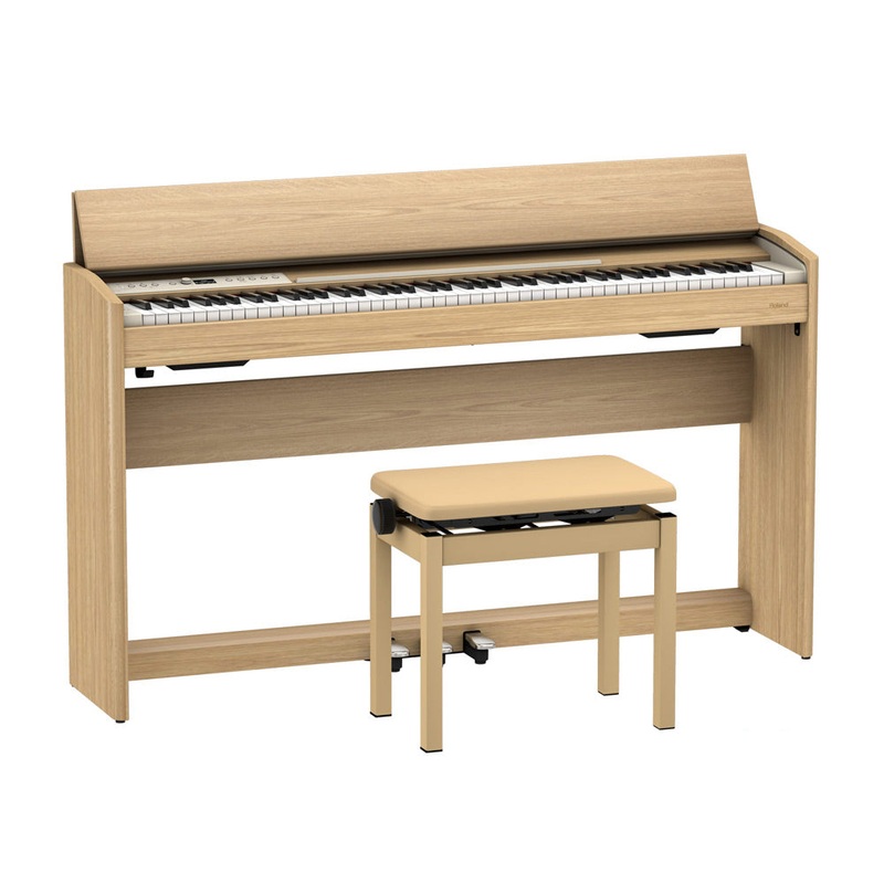 Roland F-701 Digital Upright Piano with Stand and Bench – Light Oak