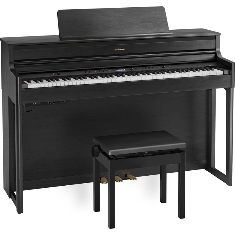 Roland HP-704 Digital Upright Piano with Stand and Bench – Charcoal Black