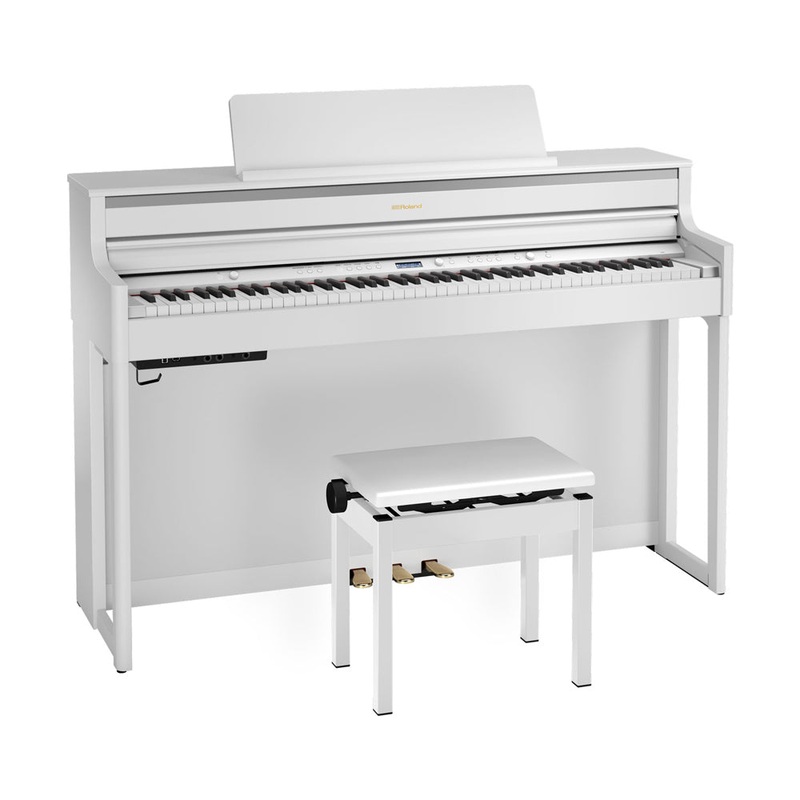 Roland HP-704 Digital Upright Piano with Stand and Bench – White