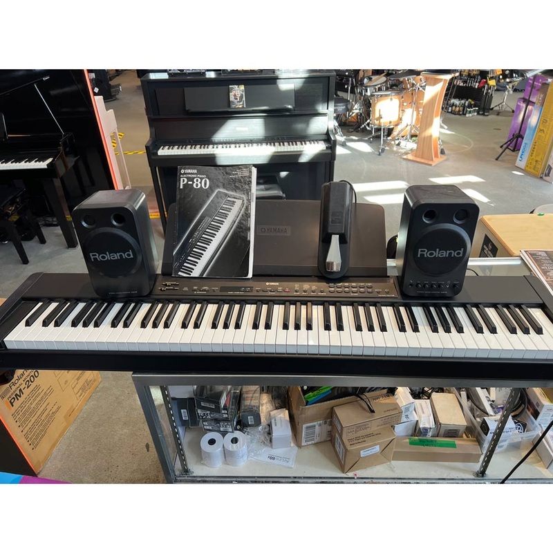 Yamaha P-80 88-Note Digital Piano with Roland Speakers, Music Rest, Sustain Pedal and Manual (Pre-Owned)