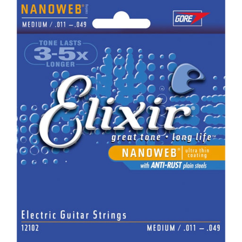 Elixir 12102 Electric Guitar Nickel Plated Steel Strings with Nanoweb Coating – Medium