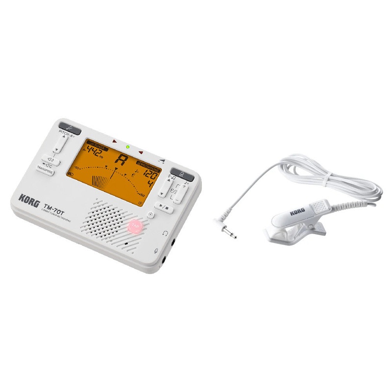 Korg TM-70T Handheld Tuner and Metronome Bundle w/ CM-400 Contact Microphone – White