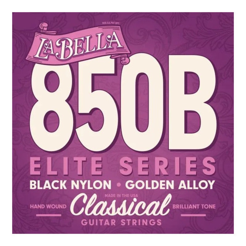 La Bella 850B Elite Golden Alloy Medium Tension Nylon Guitar Strings – Black Nylon