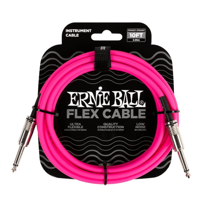 Ernie Ball P06413 Straight/Straight Instrument Flex Cable – Pink – 10 ft.