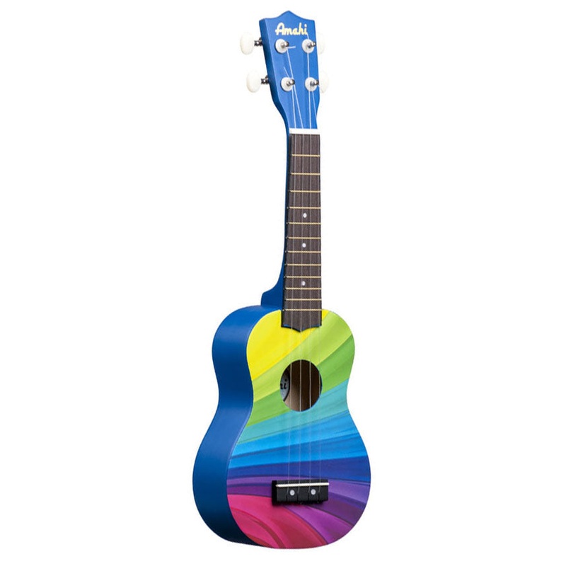 Amahi DDUK10 Soprano Ukulele with Wavy Rainbow Design