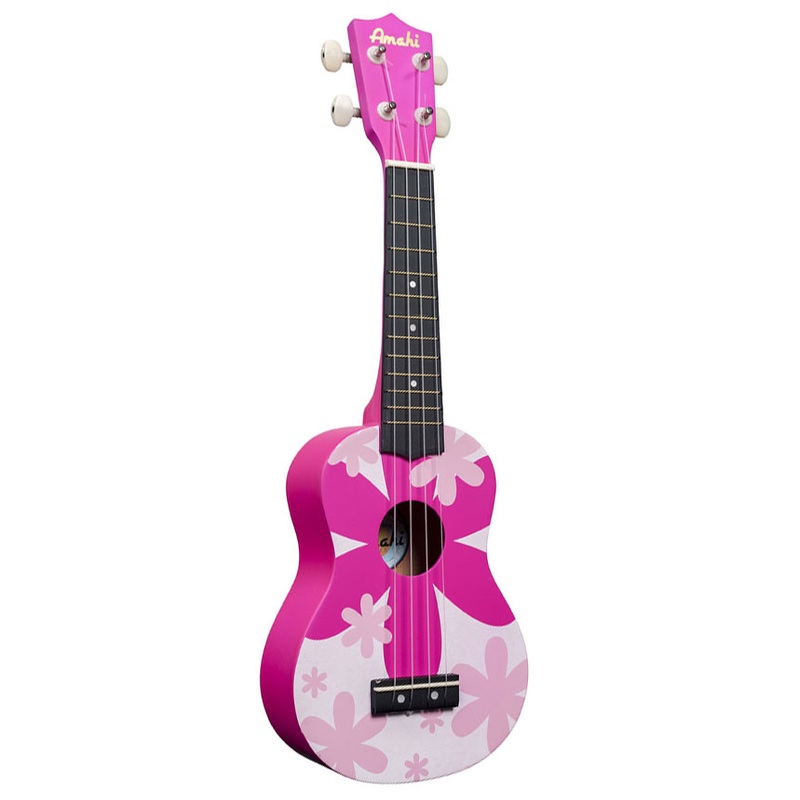 Amahi DDUK4 Soprano Ukulele with Pink Flower Design