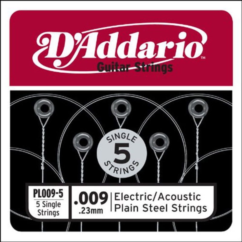 Daddario PL009-5 Single 5-Pack Single Plain Steel 009
