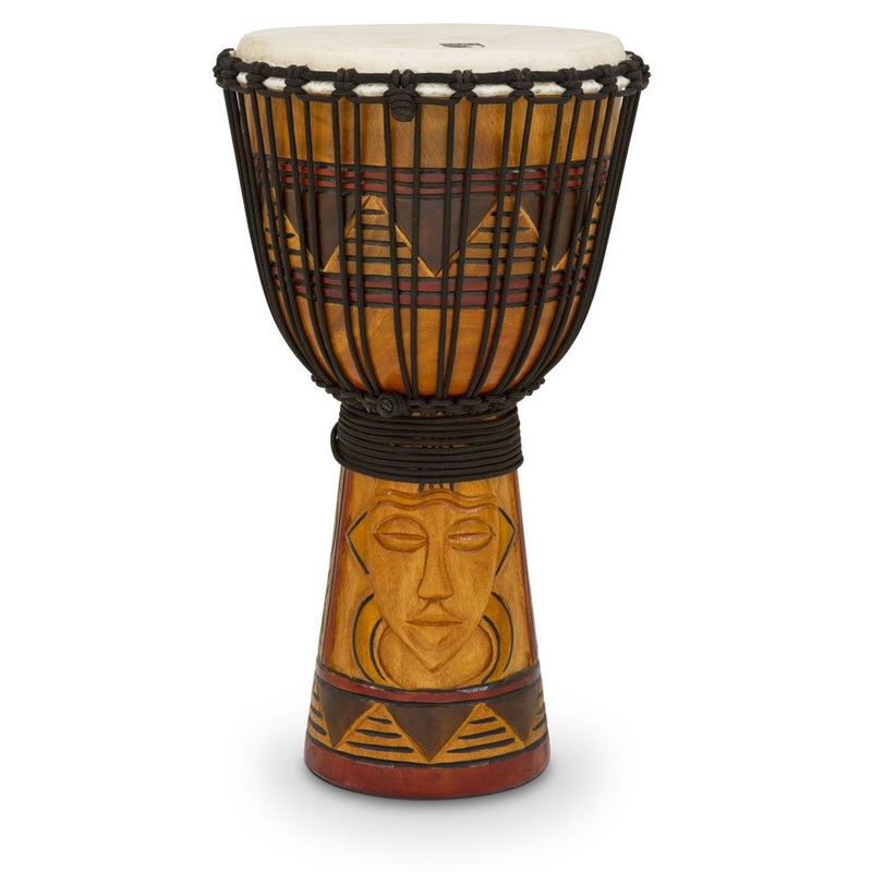 Toca Percussion TODJ-12TM 12 in. Origins Series Rope Tuned Mahogany Djembe – Tribal Mask
