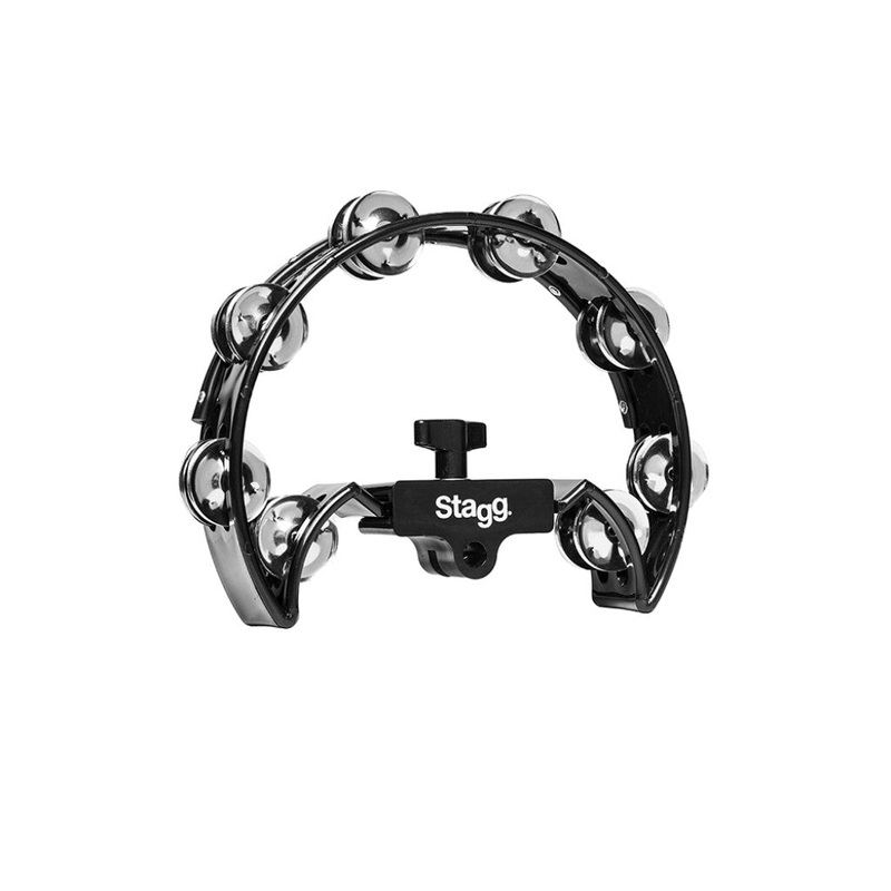 Stagg Half Moon Cutaway Tambourine for Hi-Hat Stand – 16 Jingles – Black