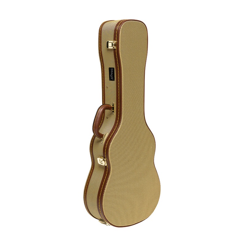 Stagg Vintage-Style Series Deluxe Hardshell Case for Baritone Ukulele – Gold Tweed