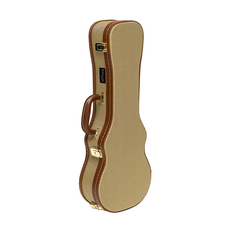Stagg Vintage-Style Series Deluxe Hardshell Case for Concert Ukulele – Gold Tweed
