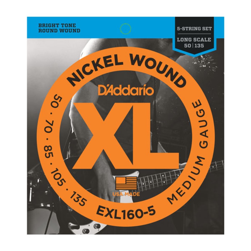 D’Addario EXL160-5 Nickel Wound 5-String Bass Medium Strings, 50-135